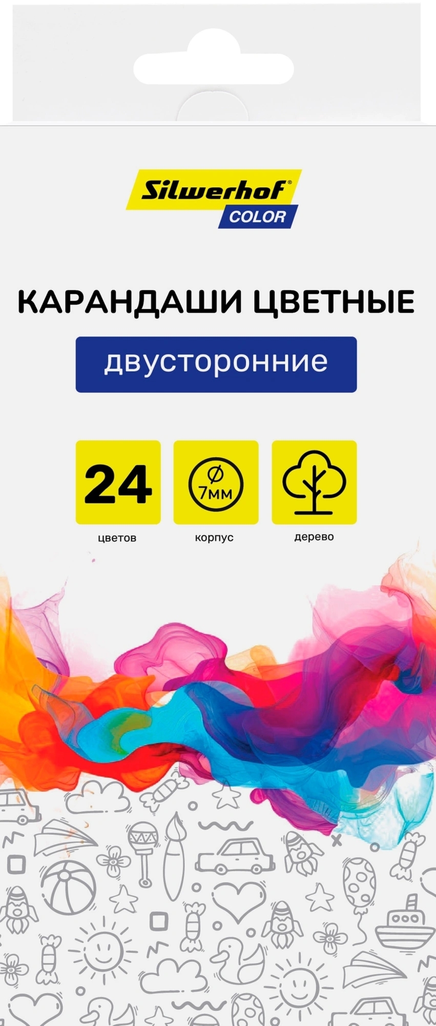 Карандаши цветные Silwerhof Color, двухцветные, 2.8мм, круглый профиль, дерево, ассорти, 24 цвета, коробка с европодвесом (12шт)