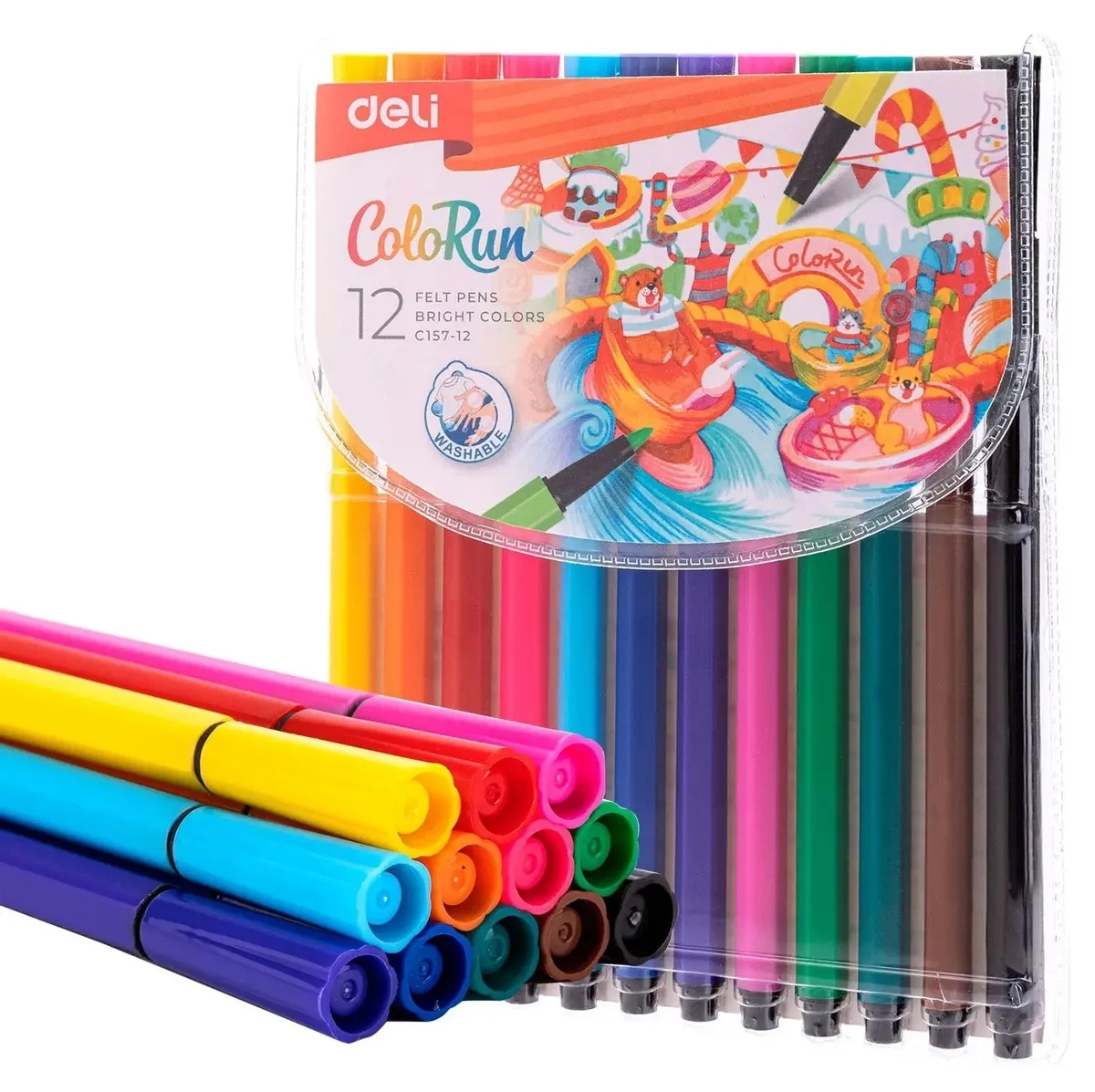 Фломастеры Deli EC157-12 12 цветов, пакет с европодвесом