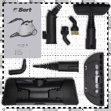 Пароочиститель Bort BDR-2700-R белый, напольный, 2200 Вт, 45 г/мин, 1200 мл