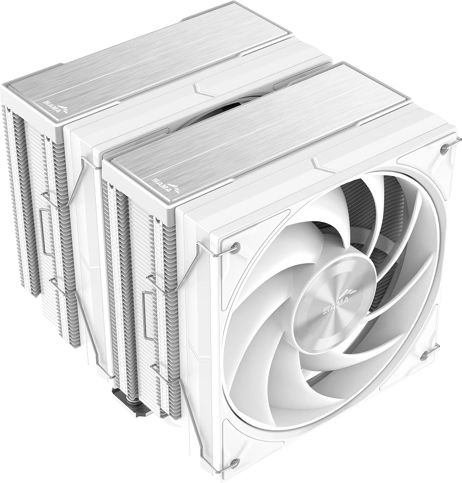 Кулер для процессора SAMA A60W белый, 2x120 мм, алюминий/медь, 800-2200 об/мин, 29 дБ, 4 pin PWM, 265 Вт, высота 156.5 мм