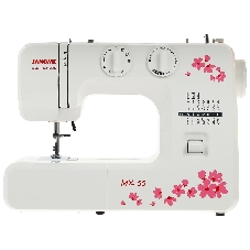 Швейная машина Janome MX 55 белый/розовый, электромеханическая, вертикальный качающийся, 15 операций, петля полуавтомат