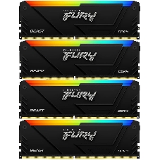 Оперативная память Kingston Fury Beast, DDR4, 64Gb (4x16Gb), 3200MHz, CL16, DIMM, с радиатором, RGB, черный