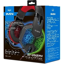 Гарнитура проводная игровая с микрофоном SVEN AP-U988MV, черный-красный (USB, LED, 7.1)
