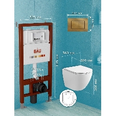 Комплект BAU 6 в 1: инсталляция BAU PRO, унитаз подвесной торнадо Bau Dream Hurricane-2, сиденье дюропласт микролифт, клавиша BAU Stil, бронза