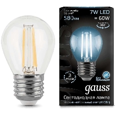 Лампа светодиодная Gauss LED Filament Шар E27 7W 580lm 4100K 1/10/50