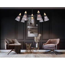 Люстра Ambrella light LH58116/7 BK/LW/SM черный/светлое дерево/дымчатый E14*7 max 40W D750*390