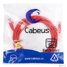 Шнур коммутационный Cabeus, Cat.5e, неэкр., U/UTP, RJ45/RJ45, LSZH, AWG24, 5м, красный