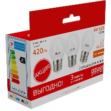 Лампа cветодиодная Gauss Elementary Шар 6W 3000K E27 (3 лампы в упаковке) LED 1/40