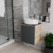 Тумба Bau Dream Blackwood 50 графит, раковина BAU Nimb 50х36, смеситель для раковины высокий Hotel Still, нержавеющая сталь
