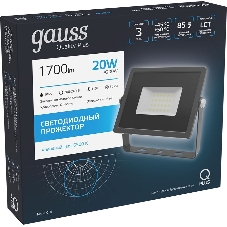 Прожектор светодиодный Gauss Qplus 20Вт 6500К 1700лм IP65 графит. сер. 1/20