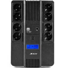 Источник бесперебойного питания Бастион SKAT-UPS 800-AID-IN-1x9-8 ИБП 220В 480Вт, LCD, АКБ 1x 9А·ч, line interactive, мод.синус, 8хSchuko,2xUS (8933)