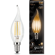 Лампа светодиодная филаментная Gauss Filament 5Вт цок.: E14 свеча 220B 2700K св. свеч. белый теп. (упак.: 10 шт)