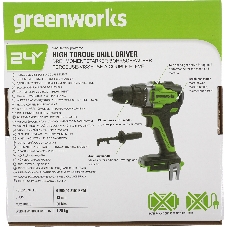 Дрель-шуруповерт GREENWORKS GD24DD90, 24 В, 0 Ач, 90 Нм, бесщеточный, ударный