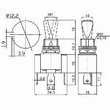 Тумблер Rexant 12V 30А (3c) ON-OFF однополюсный с красной LED подсветкой