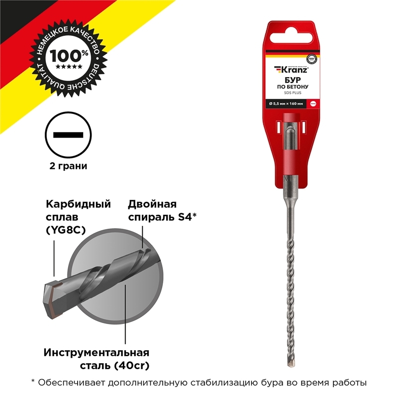 Бур по бетону Kranz 5,5x160x100 мм SDS PLUS