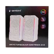 Акустическая система 2.0 Gembird SPK-305-W, 10Вт, пластик, рег.громкости, RGB подсветка, белый