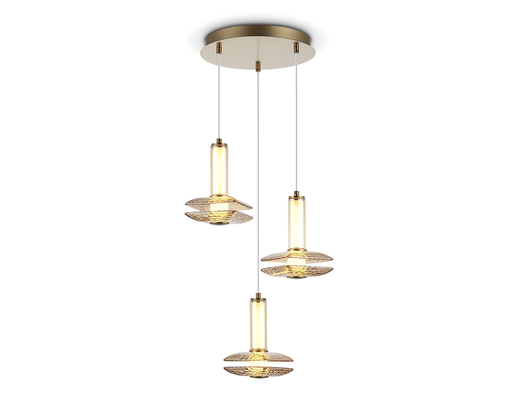 Подвесной светодиодный светильник Ambrella light LH31011/3 BS/TI латунь/янтарь 35W 3000K D450*1790
