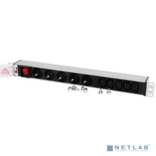 Блок розеток ЦМОRem-10 без шнура с выкл., 5 Schuko, 5 IEC 60320 C13, вход IEC 60320 C14, 10A, алюм., 19