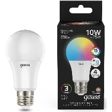 Лампа Gauss A60 10W E27 RGBW димирование LED 1/50