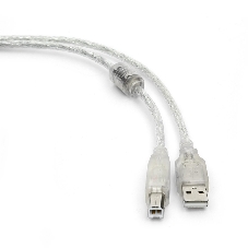 Кабель USB2.0 Pro Cablexpert CCF-USB2-AMBM-TR-6, AM/BM, 1,8м, экран, феррит.кольца, прозрачный, пакет