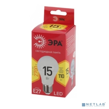 Лампа светодиодная ЭРА LED A60-15W-827-E27 R (диод, груша, 15Вт, тепл, E27)