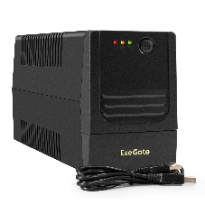 Источник бесперебойного питания ExeGate Power NB-650.LED.AVR.2SH.USB (650VA/390W, LED, AVR, 2*Schuko, USB, батарея 12V 7Ah, черный)