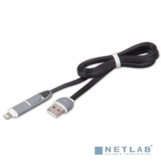 Кабель RITMIX Кабель 2в1 MicroUSB+Lightning 8pin-USB для синхронизации/зарядки, 1м черный (RCC-200)