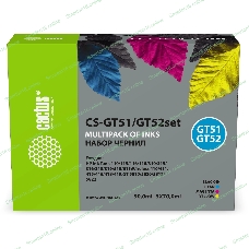 Чернила Cactus CS-GT51/GT52SET (1х90 мл, 3х70 мл) голубой/пурпурный/желтый/черный набор для HP Ink Tank 110/115/116/118/310/315/316/318/319/515/615;Wireless 410/411/415/416/418/419;GT 5810/5820/5812/5822