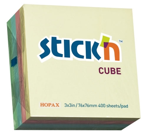Блок самоклеящийся бумажный Stick`n 21013 76x76 мм, 400 листов, 70 г/м2, пастель, 4 цвета в упаковке