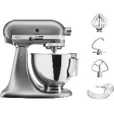 Миксер KitchenAid 5KSM95PSECU серебристый, стационарный, 250 Вт, 4.3 л, 10 скоростей