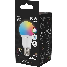 Лампа Gauss A60 10W E27 RGBW димирование LED 1/50