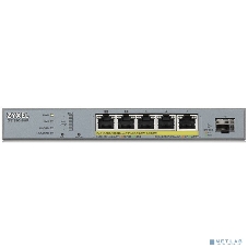 Коммутатор Zyxel GS1350-6HP, 4xGE PoE+, 1xGE PoE++ (802.3bt), 1xSFP, бюджет PoE 60 Вт, дальность передачи питания до 250 м, автоперезагрузка PoE-портов, повышенная защита от перенапряжений и электростатических р