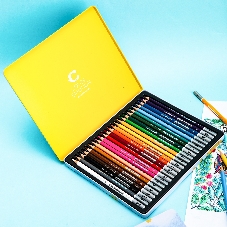 Карандаши цветные Deli EC00225 Color Emotion, трехгранный профиль, липа, 24 цвета, металлическая коробка (24шт)