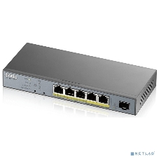 Коммутатор Zyxel GS1350-6HP, 4xGE PoE+, 1xGE PoE++ (802.3bt), 1xSFP, бюджет PoE 60 Вт, дальность передачи питания до 250 м, автоперезагрузка PoE-портов, повышенная защита от перенапряжений и электростатических р