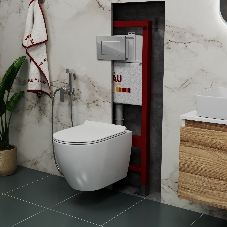 Комплект BAU 6 в 1: инсталляция BAU PRO, унитаз подвесной безободковый Bau Dream 49,5х36, сиденье дюропласт микролифт, клавиша BAU Stil, хром