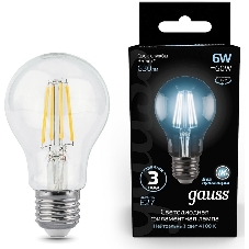 Лампа светодиодная Gauss 102802206LED Filament А60 Е27 6Вт 4100к 1/10/40