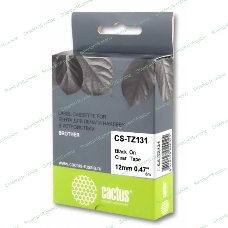 Картридж ленточный Cactus CS-TZ131 черный 12мм, черный шрифт, прозрачный фон, 8м для Brother 1010/1280/1830VP/7600VP