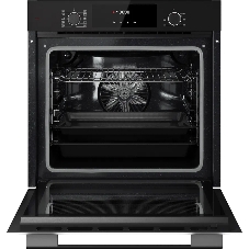 Встраиваемый духовой шкаф Kuppersberg HF 609 B, High-Tech, объем 80 л, 10 режимов работы, телескопические направляющие, цифровой таймер, 2 стекла в дверце, утапливаемые переключатели, энергоэффективность А, черный
