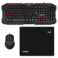 Комплект клавиатура + мышь SVEN GS-9200 игровые клавиатура, мышь и коврик