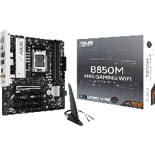 Материнская плата ASUS B850M MAX GAMING WIFI, AM5, AMD B850, 4xDDR5, 4xSATA, 3xM.2, 1xPCIe 5.0 x16, 1xPCIe 4.0 x4, 1xPCIe 3.0 x1, 1xDP, 1xHDMI, 1x1Gb LAN, Wi-Fi 6, Bluetooth 5.4, 1xUSB-C 10Gbps, 2xUSB-A 10Gbps, 2xUSB-A 5Gbps, 5xUSB-A 2.0, 3x3.5 мм, 7.1, mATX