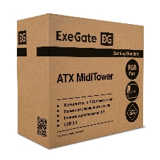 Компьютерный корпус Miditower ExeGate EVO-8225-EVO800 (ATX, БП EVO800RGb с вент. 12см, 2хUSB+1хUSB 3.0, черный, 2 вент. с RGb подсветкой и полоса на передней панели, боковая панель - закаленное стекло)
