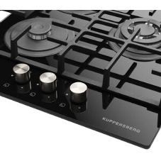 Варочная панель Kuppersberg FG 46 B газ, High-Tech, 45 см, автоматический электроподжиг, газ-контроль, форсунки под сжиженый газ, SABAF конфорки, чугунные решетки, цвет черный, цвет фурнитуры черный