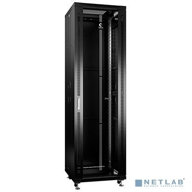 Шкаф телекоммуникационный напольный Cabeus, IP20, 42U, 2055х600х1000 мм (ВхШхГ), дверь: стекло, боковая панель: сплошная, разборный, цвет: чёрный