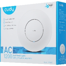 Точка доступа Cudy AC1200 Dual Band Gigabit Ceiling Mount Access Point, MT7621DAN+MT7613B+MT7603E, 867Mbps at 5GHz + 300Mbps at 2.4GHz, 1 x GbE RJ45 Port, Support 12V DC or 802.3af PoE or Passive PoE, Internal Antennas, 48V passive PoE adapter included, Cudy Mesh Support