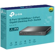 Настольный коммутатор TP-Link TL-SL1311P, 8 портов 10/100 Мбит/с с поддержкой PoE+, 2 гигабитных порта без поддержки PoE, 1 порт SFP, 802.3af/at, бюджет PoE — 65 Вт, стальной корпус