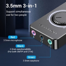 Внешняя звуковая карта Vention USB c регулятором громкости Черная