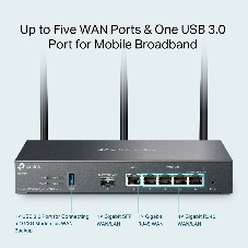 VPN-маршрутизатор TP-Link ER706W Omada с гигабитными портами и поддержкой Wi-Fi AX3000, 1 гиг. SFP WAN/LAN, 1 гиг. RJ45 WAN, 4 гиг. RJ45 WAN/LAN, USB 3.0, до 574 М/с на 2,4 ГГц + до 2402 М/с