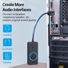 Внешняя звуковая карта Vention USB c регулятором громкости Черная