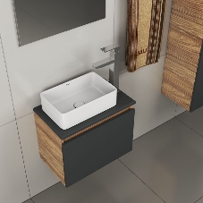 Комплект для ванной, 4 предмета (тумба Bau 50, графит + раковина BAU Hotel mini 37х23 + смеситель Hotel Still, выпуск клик-клак, белый)