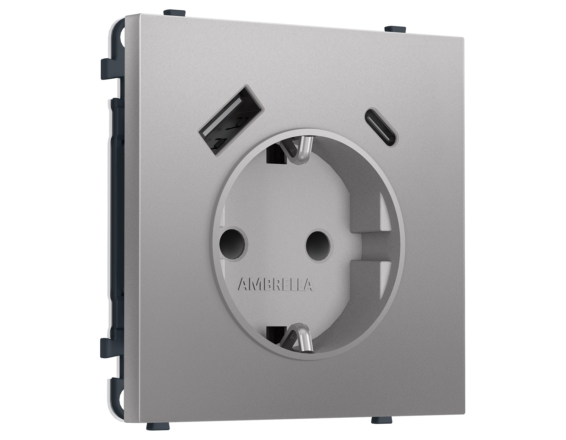 Комплект механизма электрической розетки SIGMA Сталь матовый 2USB A+C 20W (быст. зар.) с/з с/ш 16A-250V QUANT PRO (SP5100, PR160)